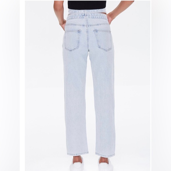 NWT{Forever 21}Sz 25 Cut Out Straight Leg Light Denim Jeans - Picture 3 of 16